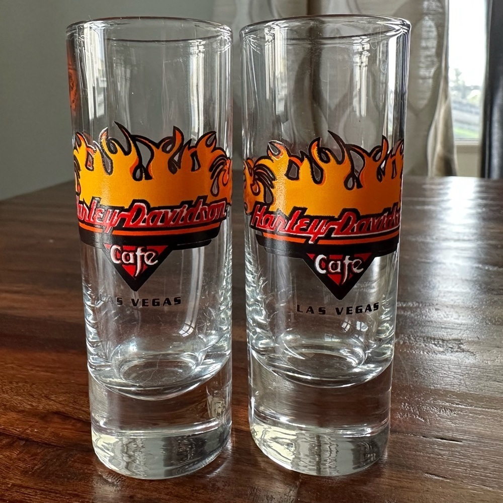 Two Harley Davidson Las Vegas shot glasses. Perfect condition.
